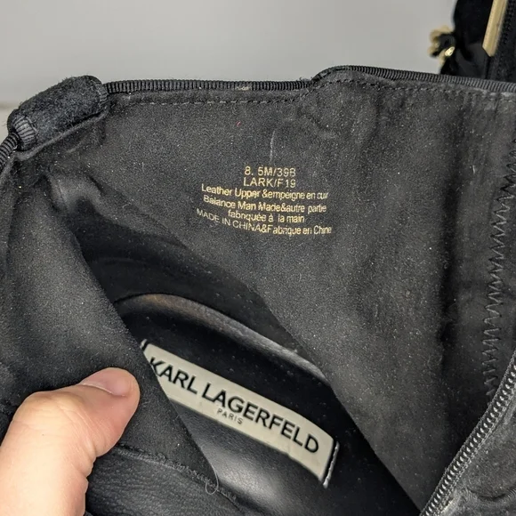 Karl Lagerfeld Paris Lark Chain Suede Lug Sole Booties - Black gold - size 8.5 - Picture 5 of 7